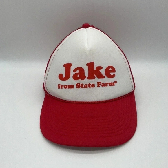 Jake From State Farm Trucker Snapback Hat Cap Red White Insurance Hat Tv Novelty - Picture 1 of 6